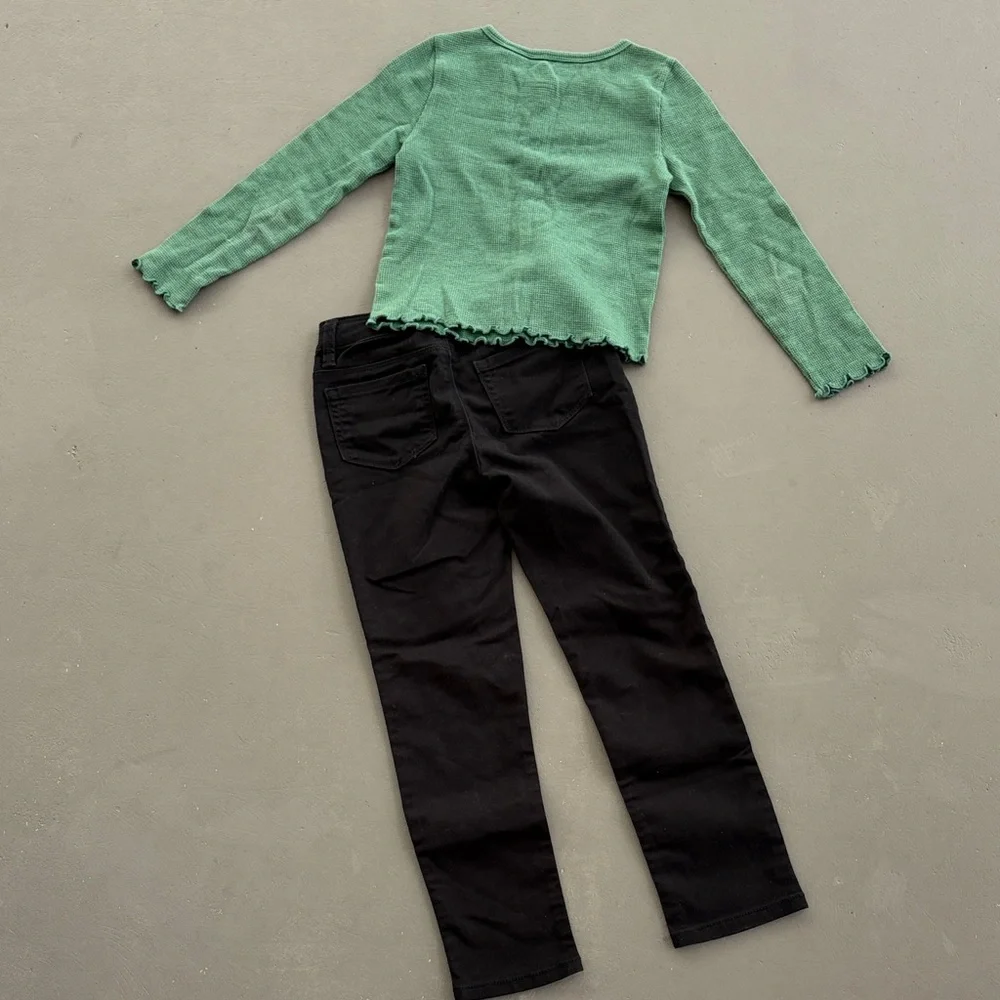 Wonder Nation Green Top and Black Members Mark Leggings Pants Girls 6X